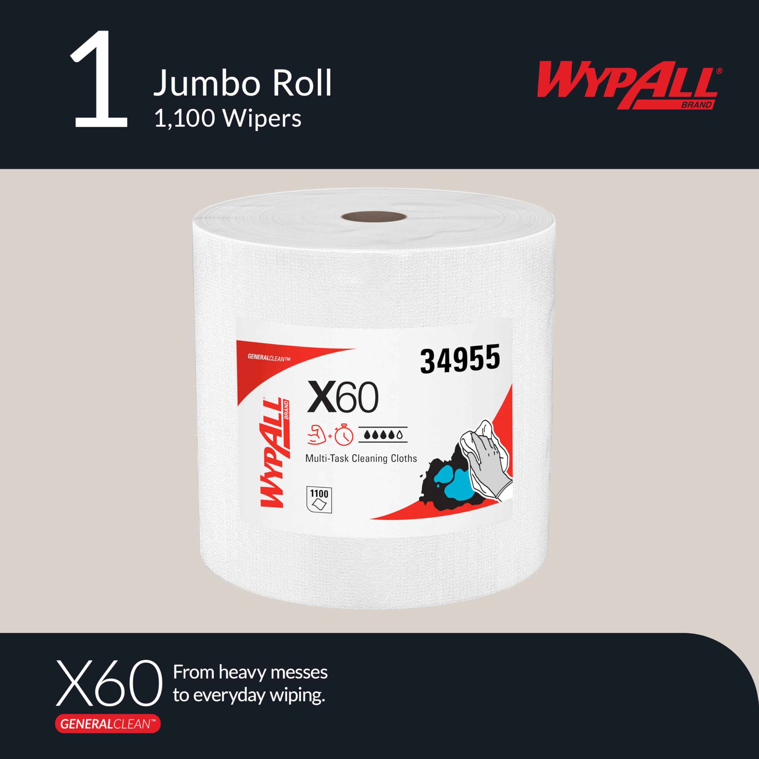 WypAll General Clean X60 perforated sheets for easy tearing during fast cleanups.