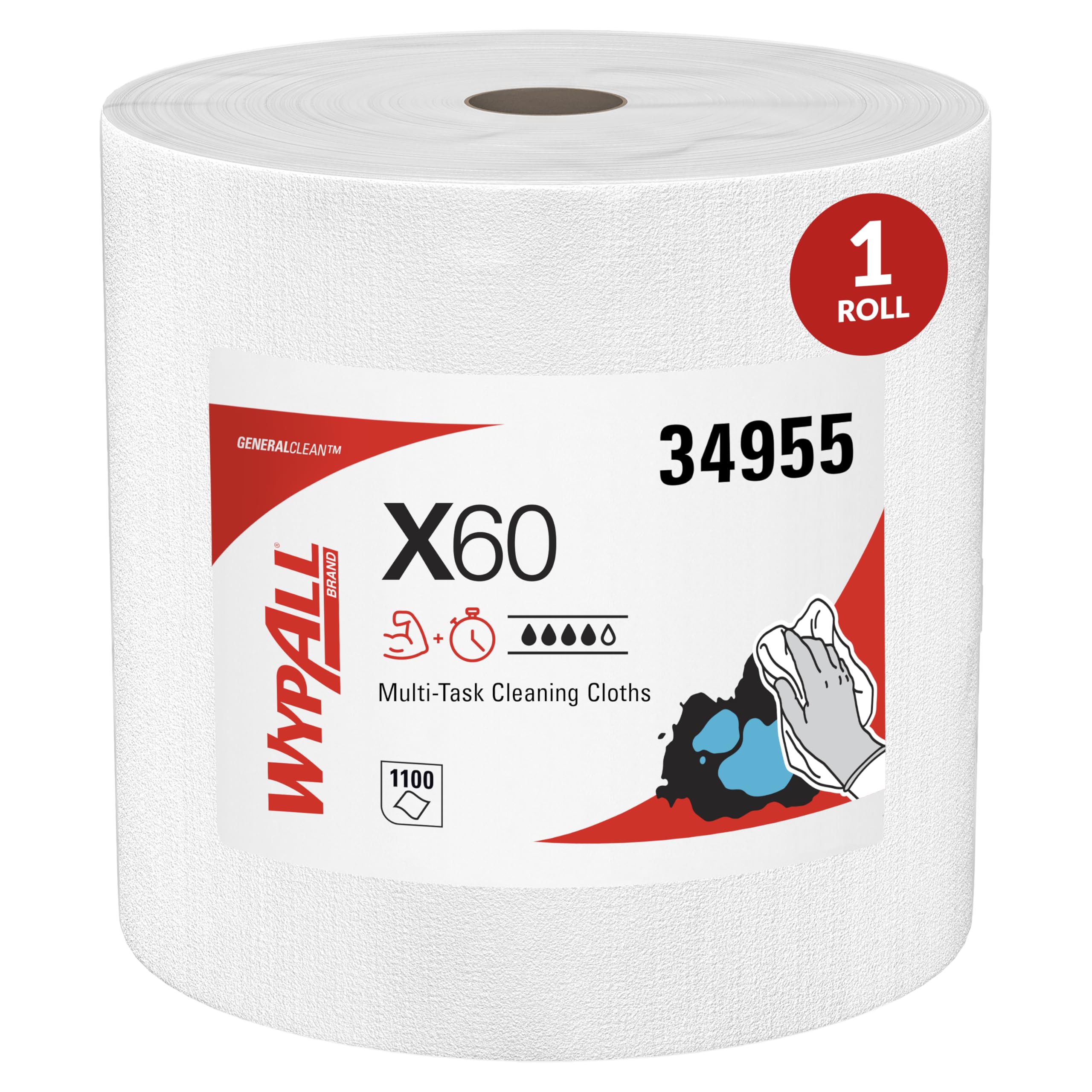 WypAll General Clean X60 jumbo roll with 1100 sheets for high-capacity cleaning.
