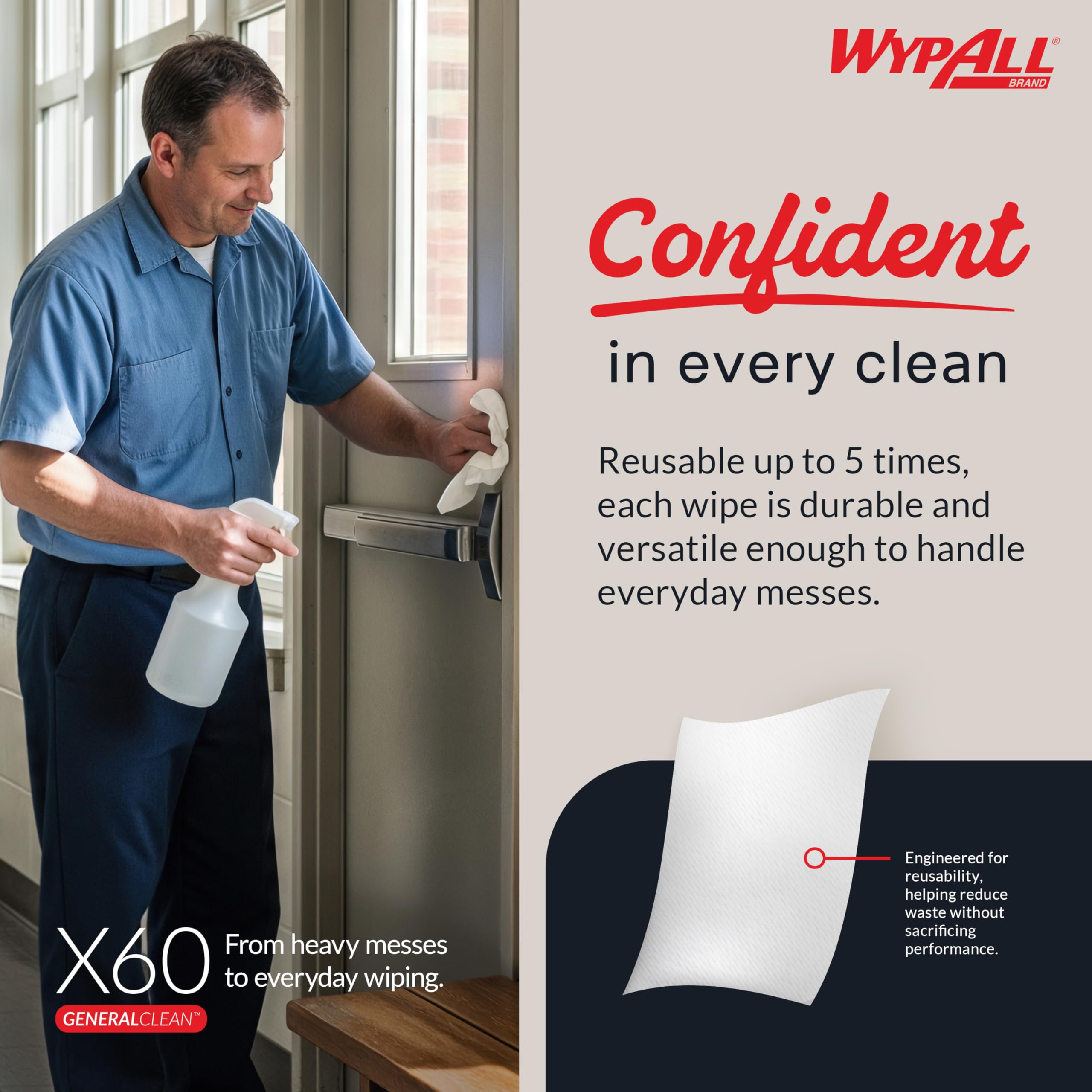 WypAll General Clean X60 reinforced for strength when wet.