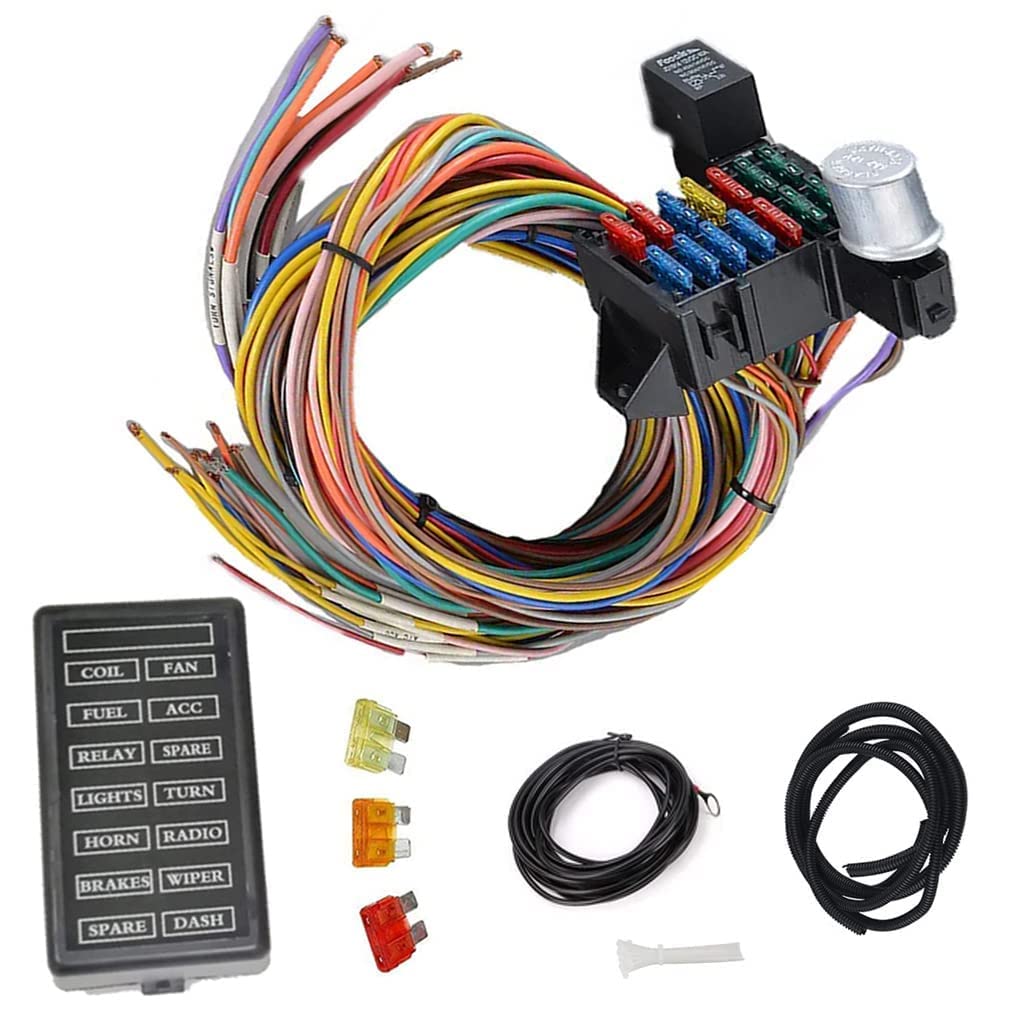 WZruibo 14‑circuit wiring harness for universal street rod builds with organized power paths