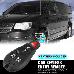 X AUTOHAUX 6-button remote for Chrysler Town and Country showing lock, unlock, and trunk functions.