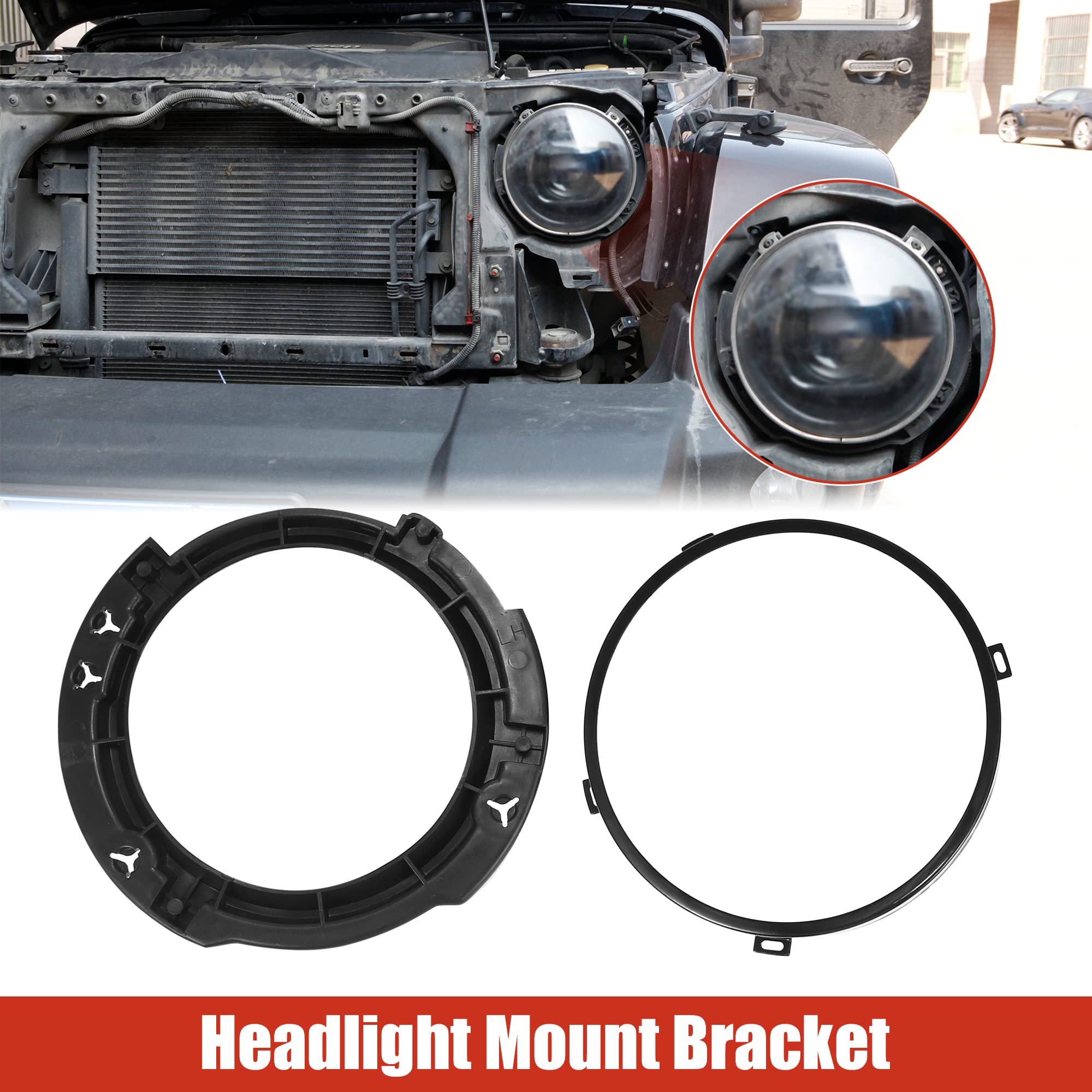 X AUTOHAUX 7in headlight bracket (right) provides secure JK mounting and balanced appearance.