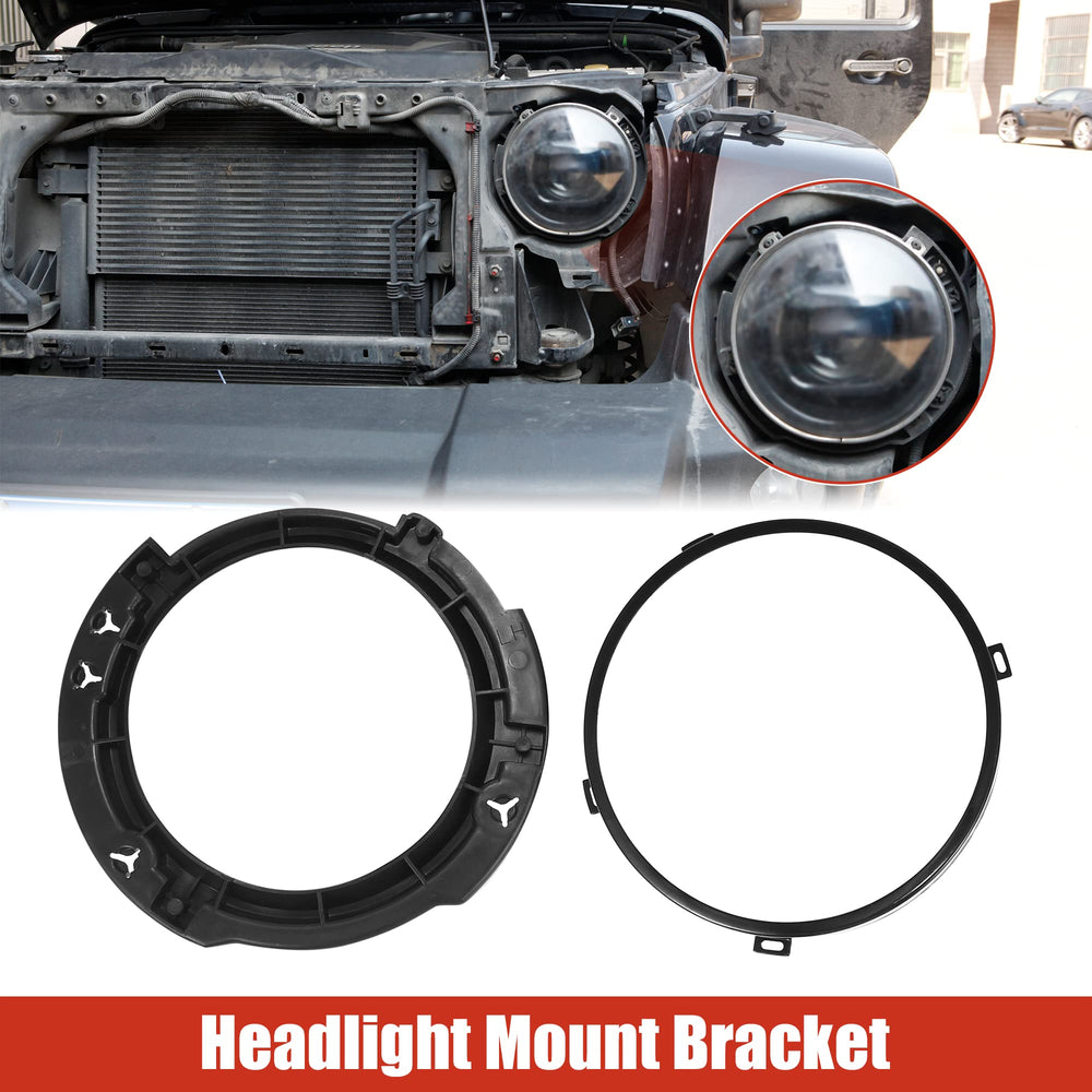 X AUTOHAUX 7in headlight bracket (right) provides secure JK mounting and balanced appearance.