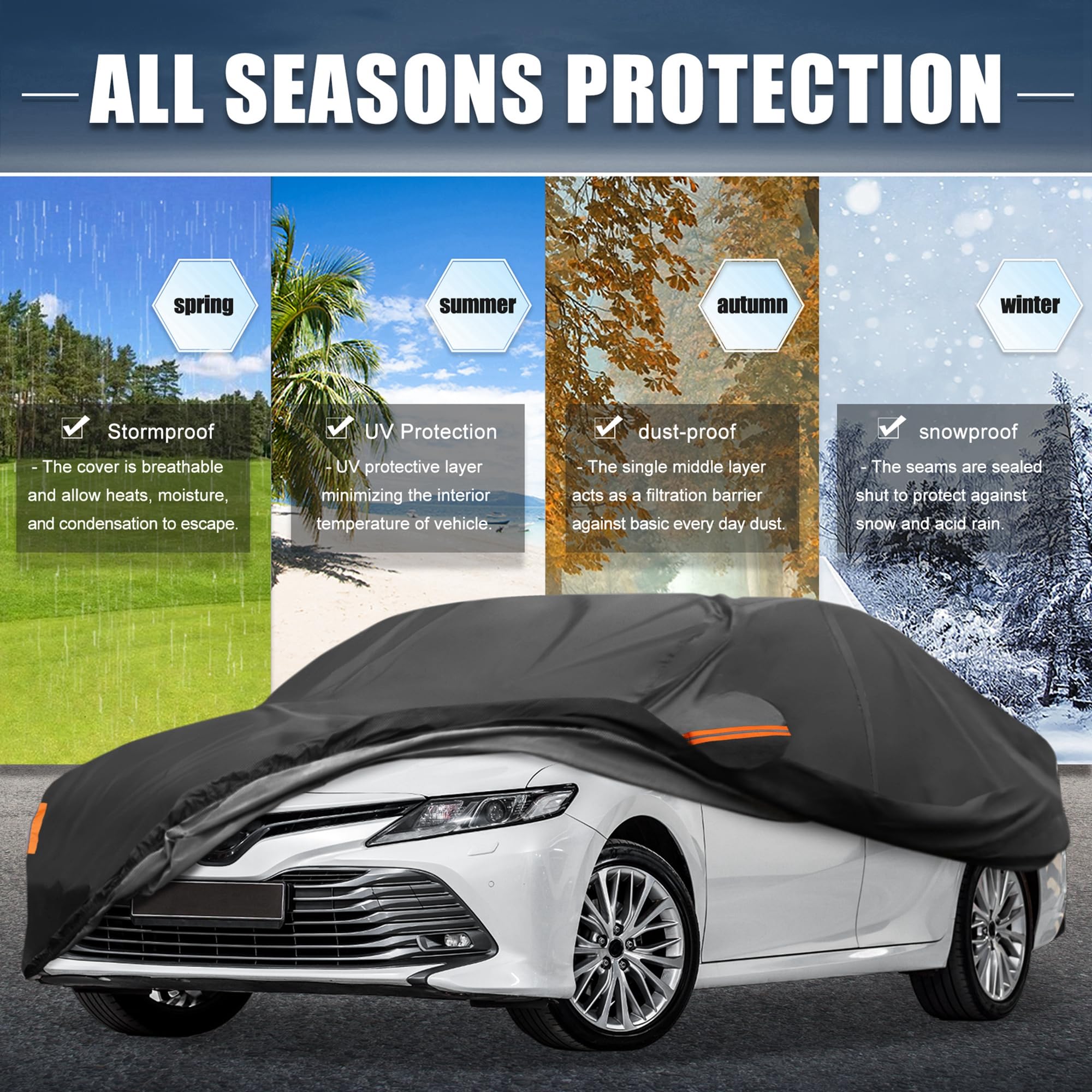 X AUTOHAUX Camry cover side view provides all-weather protection for daily use.