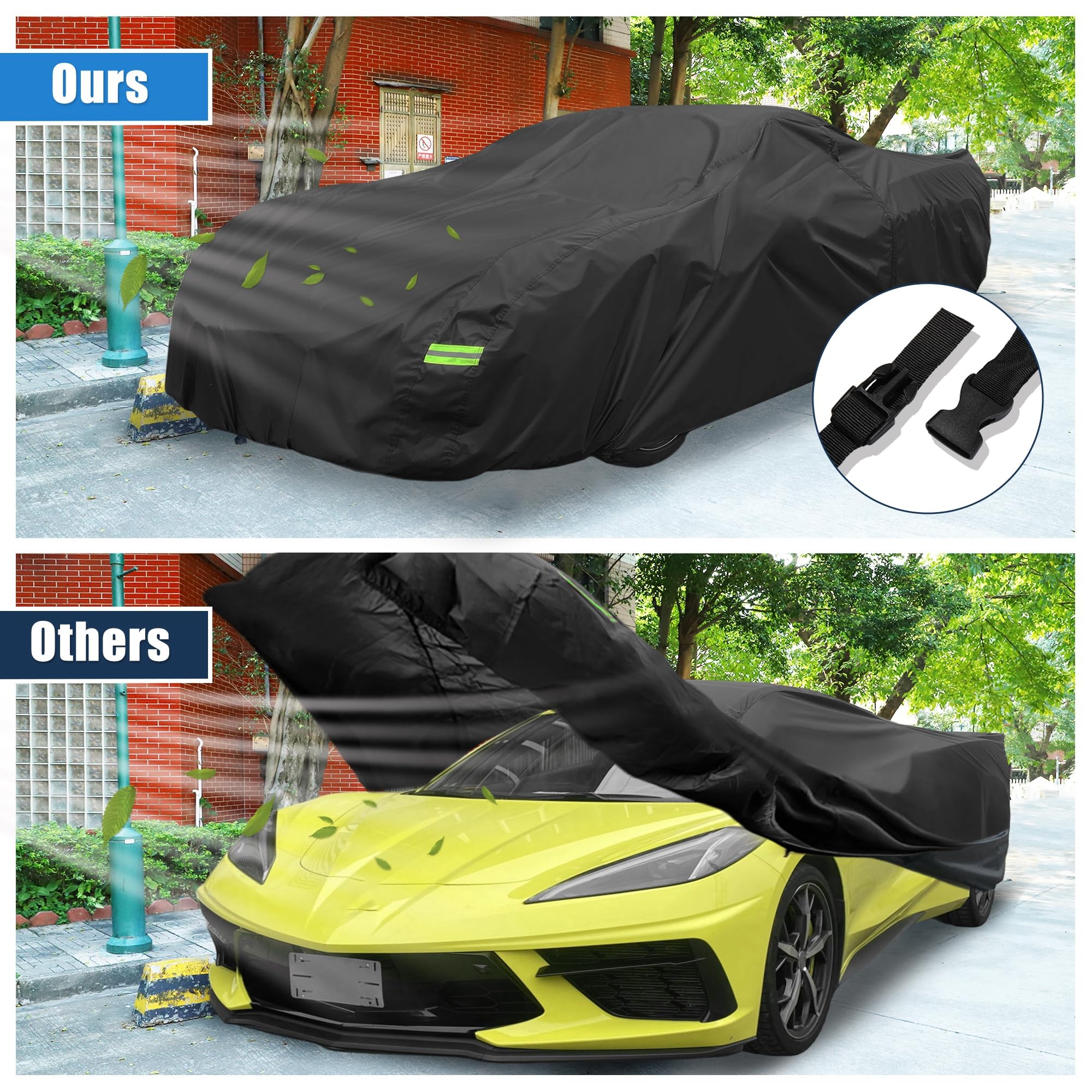 X AUTOHAUX Corvette C3 cover with windproof straps keeps the car secure