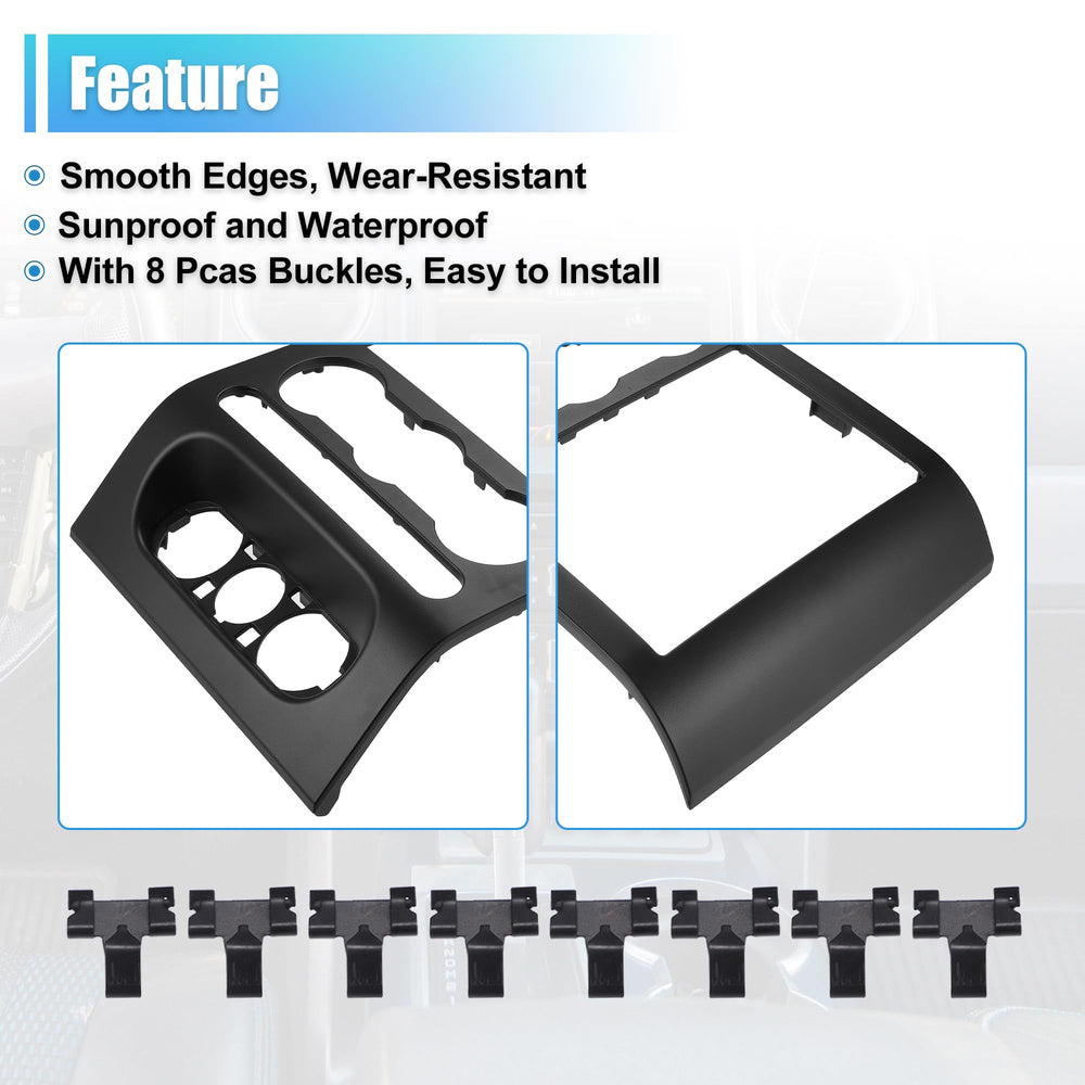 Package includes dash bezel and eight buckles for secure mounting