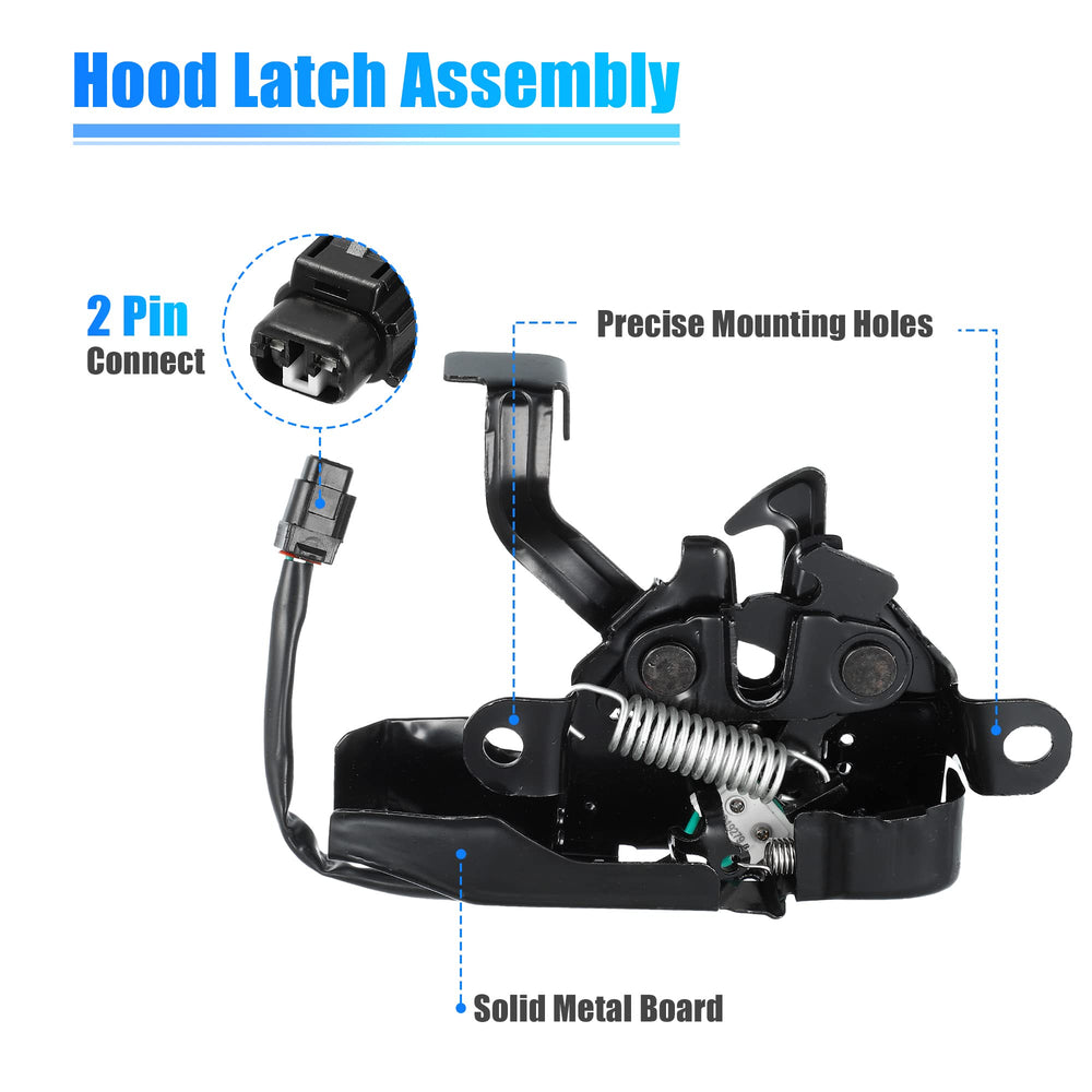 Engine compartment latch mechanism highlighting original-dimension fit.