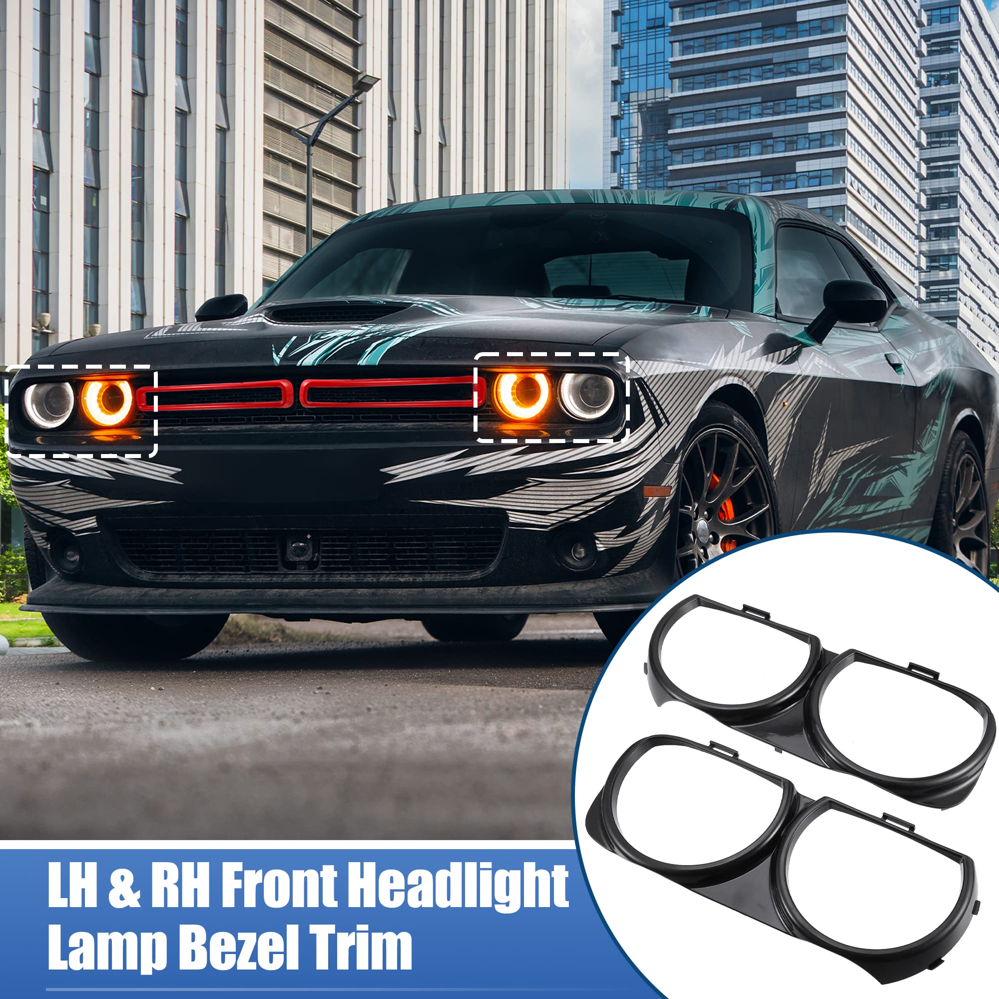 X AUTOHAUX right side headlight bezel trim for Dodge Challenger 2015-2023, precise alignment.
