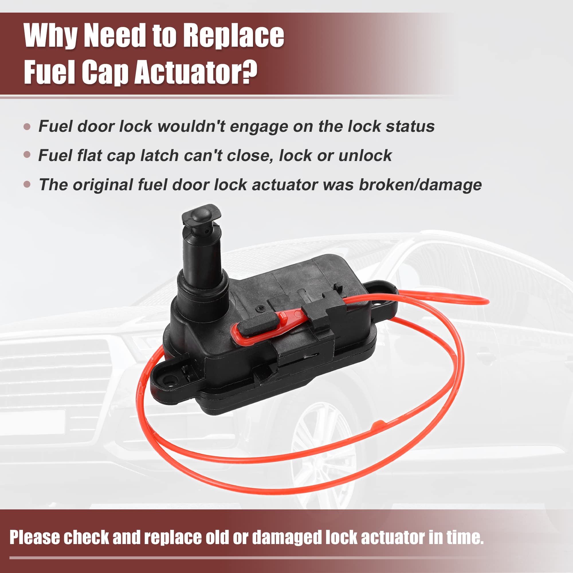 X AUTOHAUX fuel flap actuator with 2-pin plug-and-play connection for quick swap.
