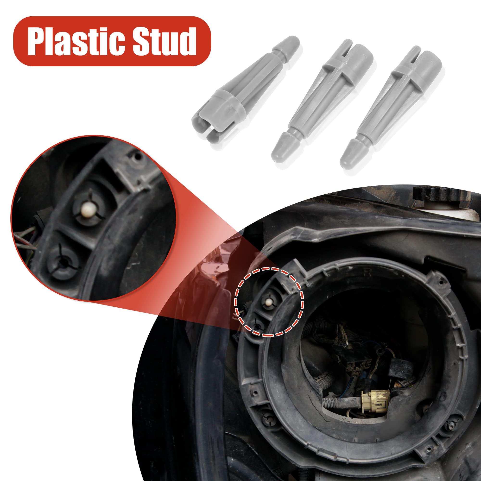 X AUTOHAUX headlight metal ring (right) reinforces mounting surface and visual appeal.