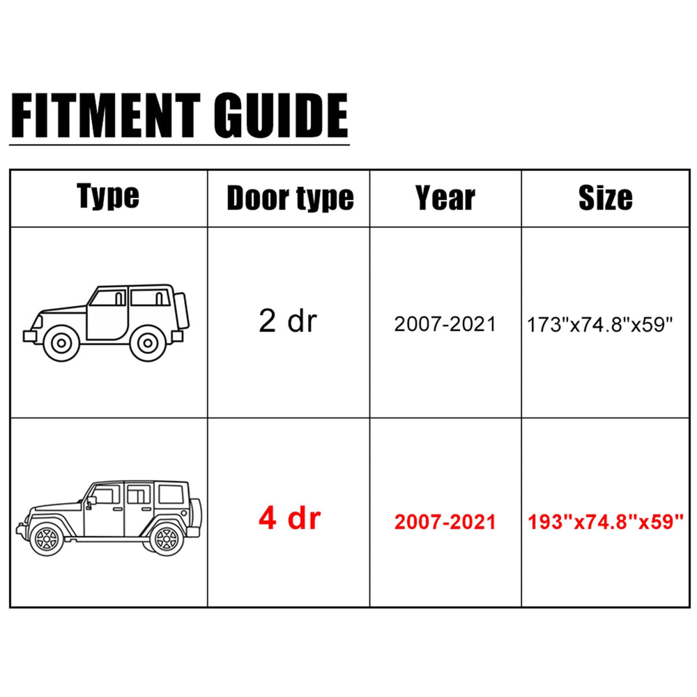 X AUTOHAUX Jeep Wrangler cover rear view, full-size fit for JK/JL models.