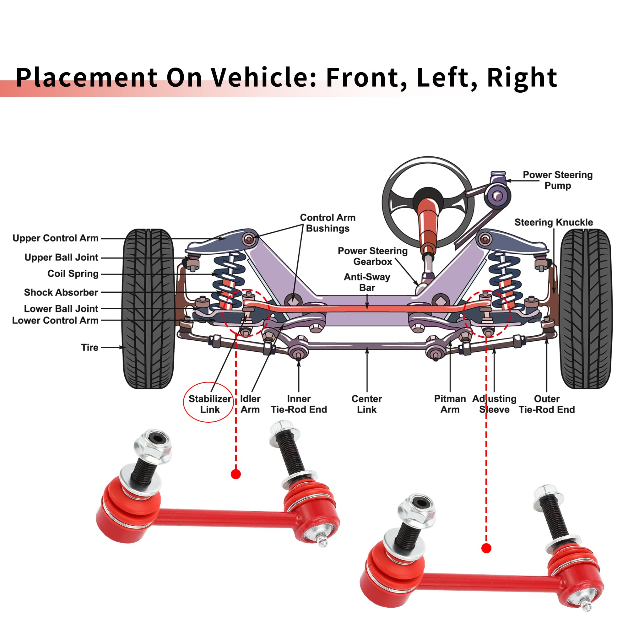 X AUTOHAUX front end link close-up shows durable ball joints and seals