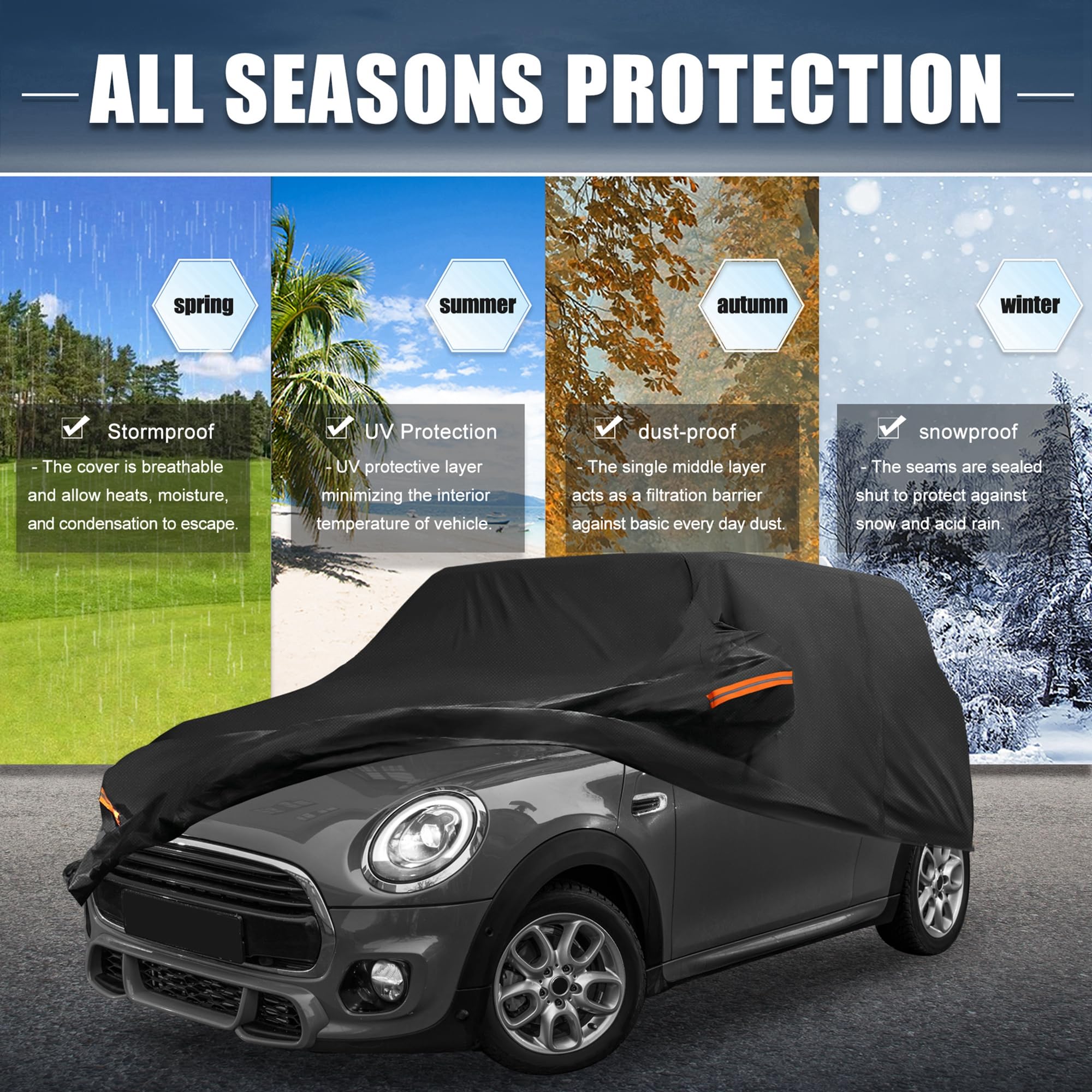 X AUTOHAUX Mini Cooper 2DR cover side view with door zipper for quick access