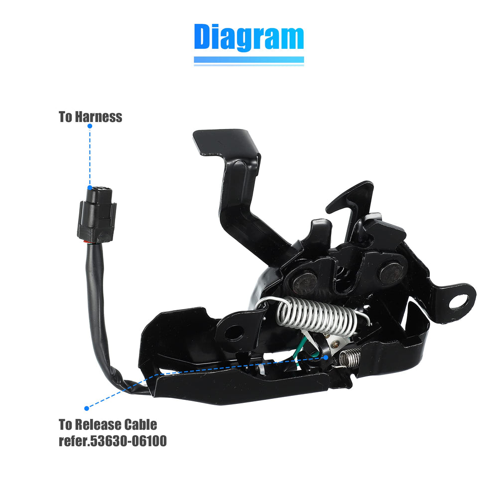 Durable metal latch with safety hook concept for secure hood.