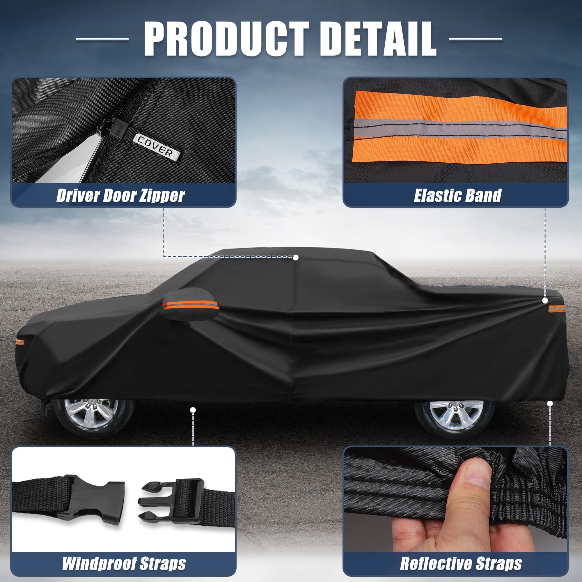 210D-PU Oxford fabric offers durable all-weather protection.
