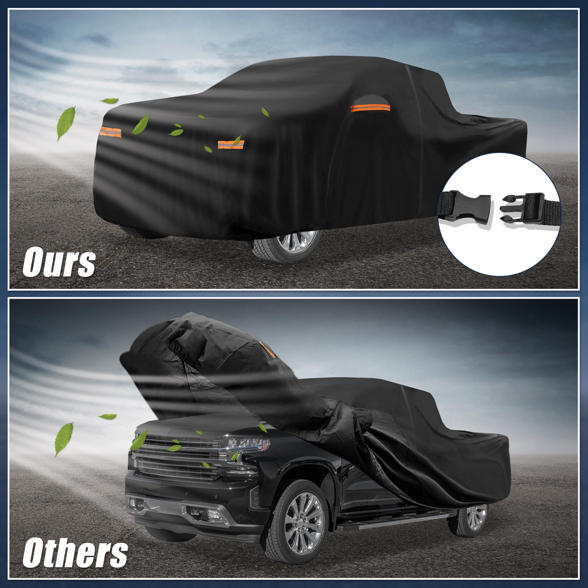 Windproof straps keep the cover secure in windy conditions.