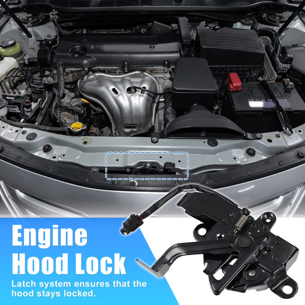 Toyota Camry hood lock in use demonstrates reliable latch action.