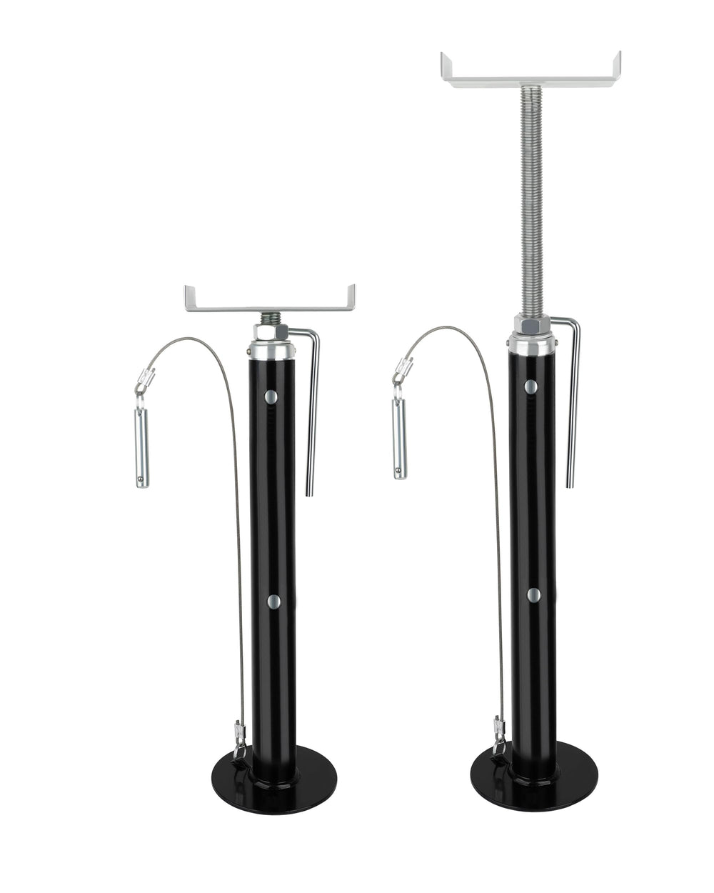 X-Haibei slide-out stabilizer jack extended for 20-47in height with solid RV contact.