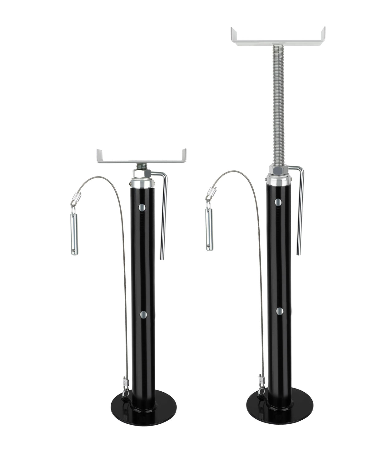 X-Haibei slide-out stabilizer jack extended for 20-47in height with solid RV contact.