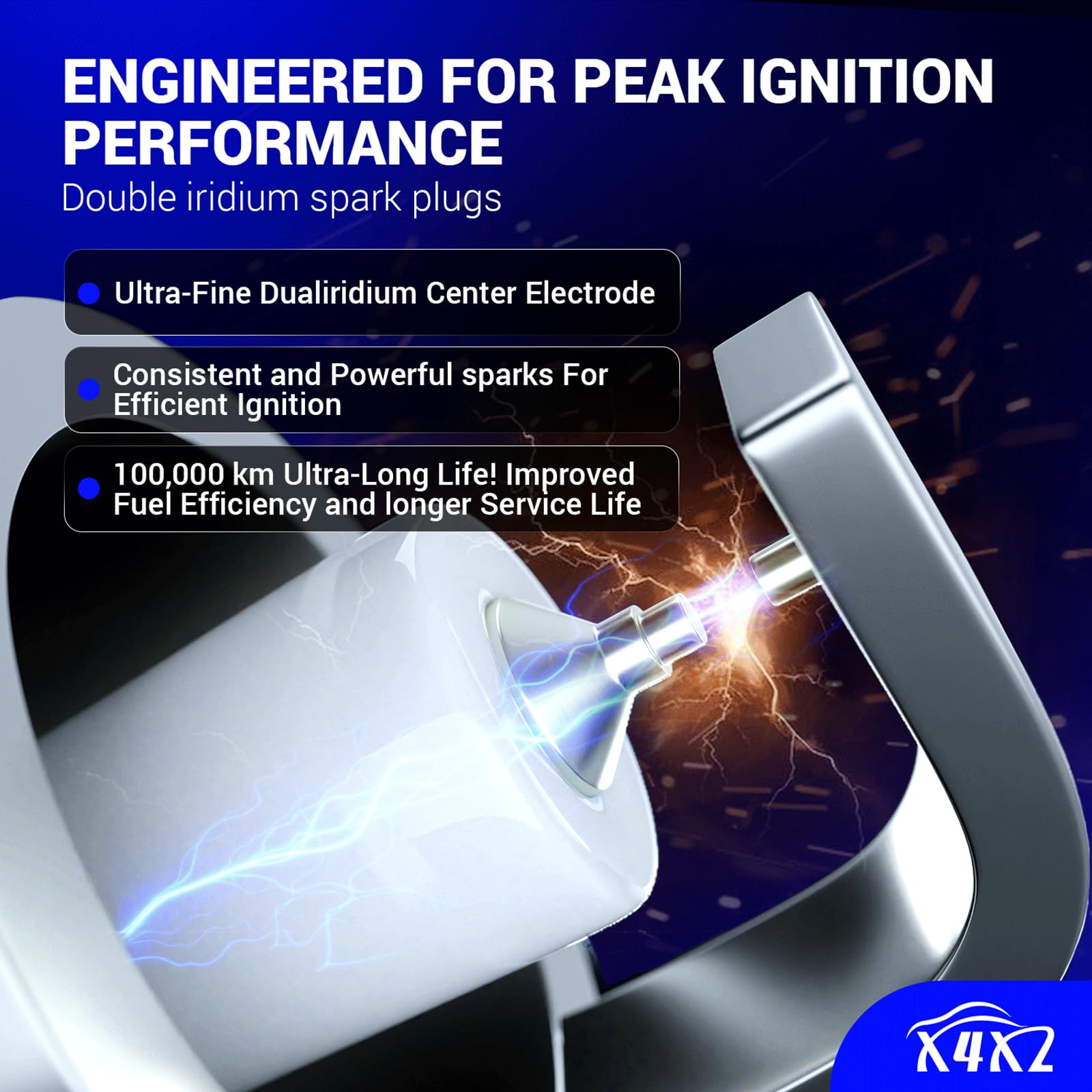 X4XZ 3381 spark plug detail highlighting iridium tip for long life.