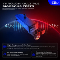 X4XZ coolant expansion tank for BMW E46 body view, withstands heat and vibration.