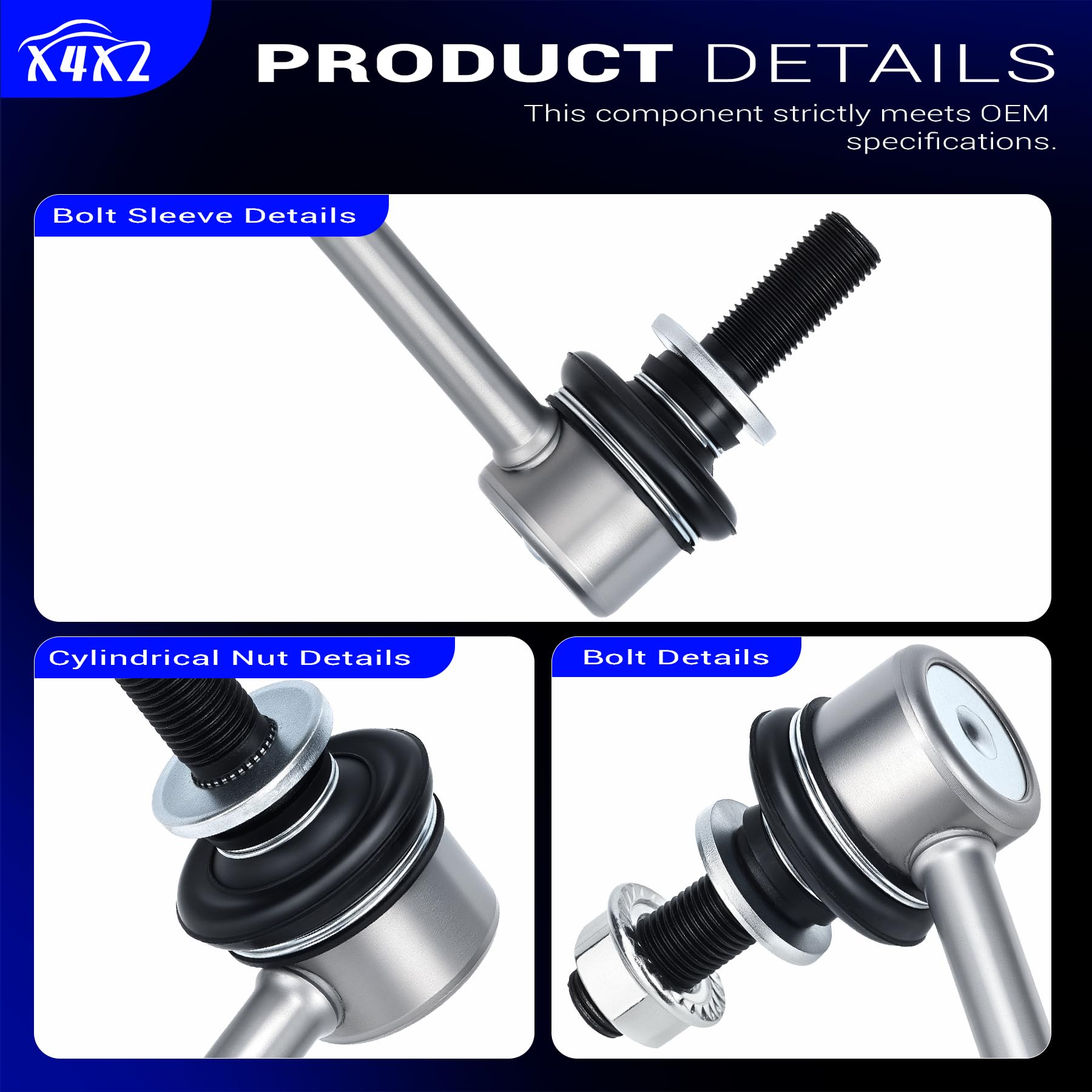 X4XZ front stabilizer link with OE-number compatibility for multiple models.