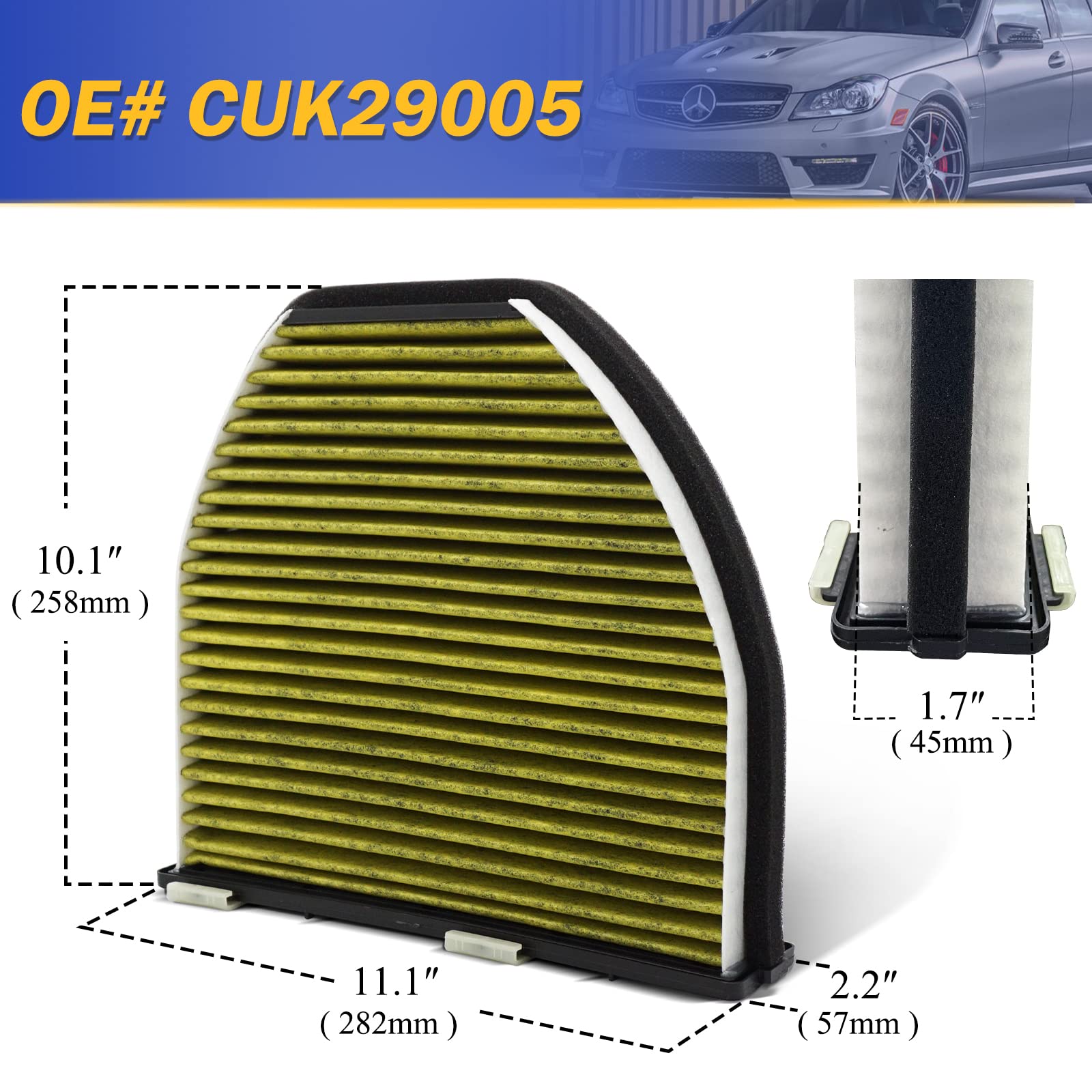 After installation, activated carbon filtration for odor reduction in cabin air
