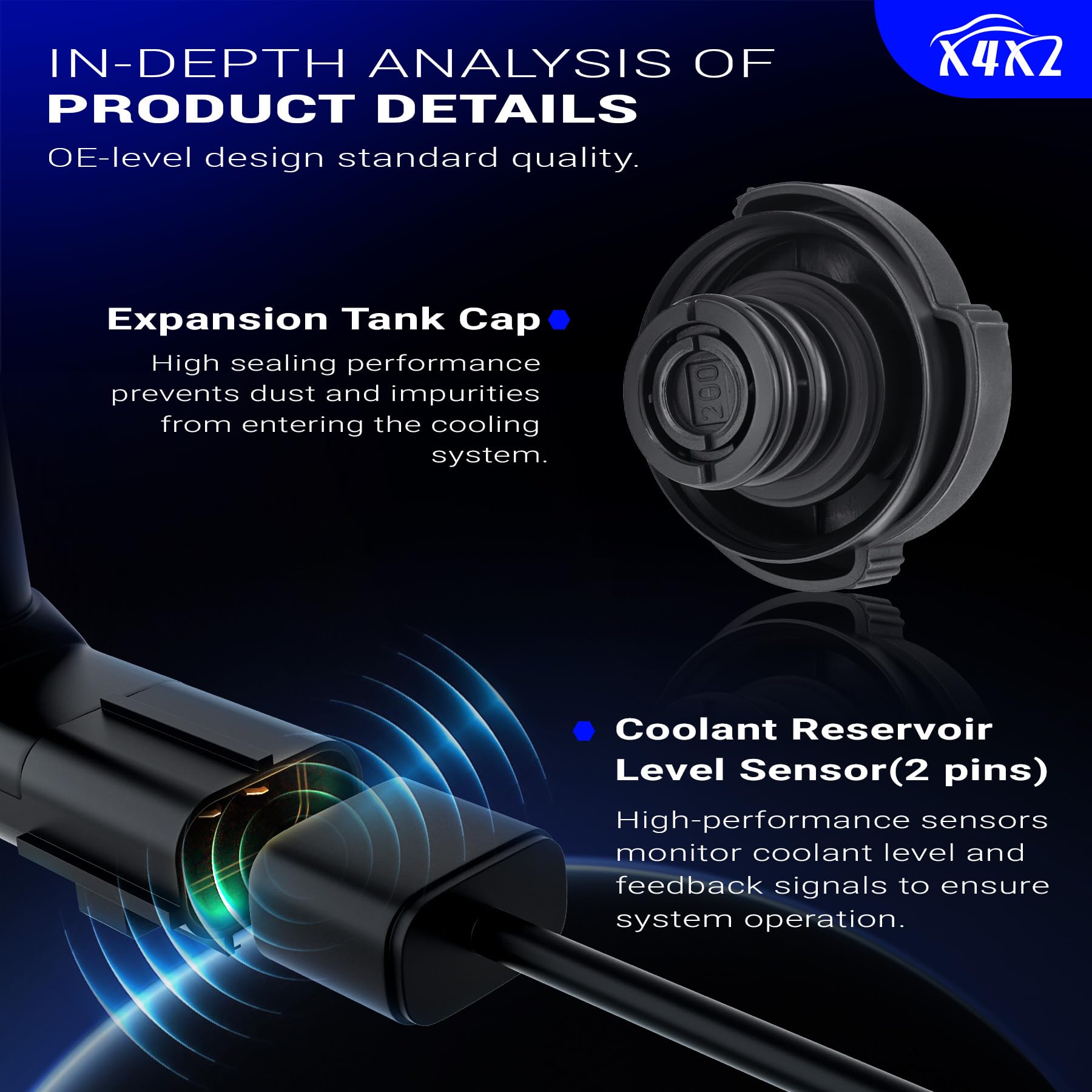X4XZ reservoir tank assembly close-up for BMW E46, durable plastic construction.