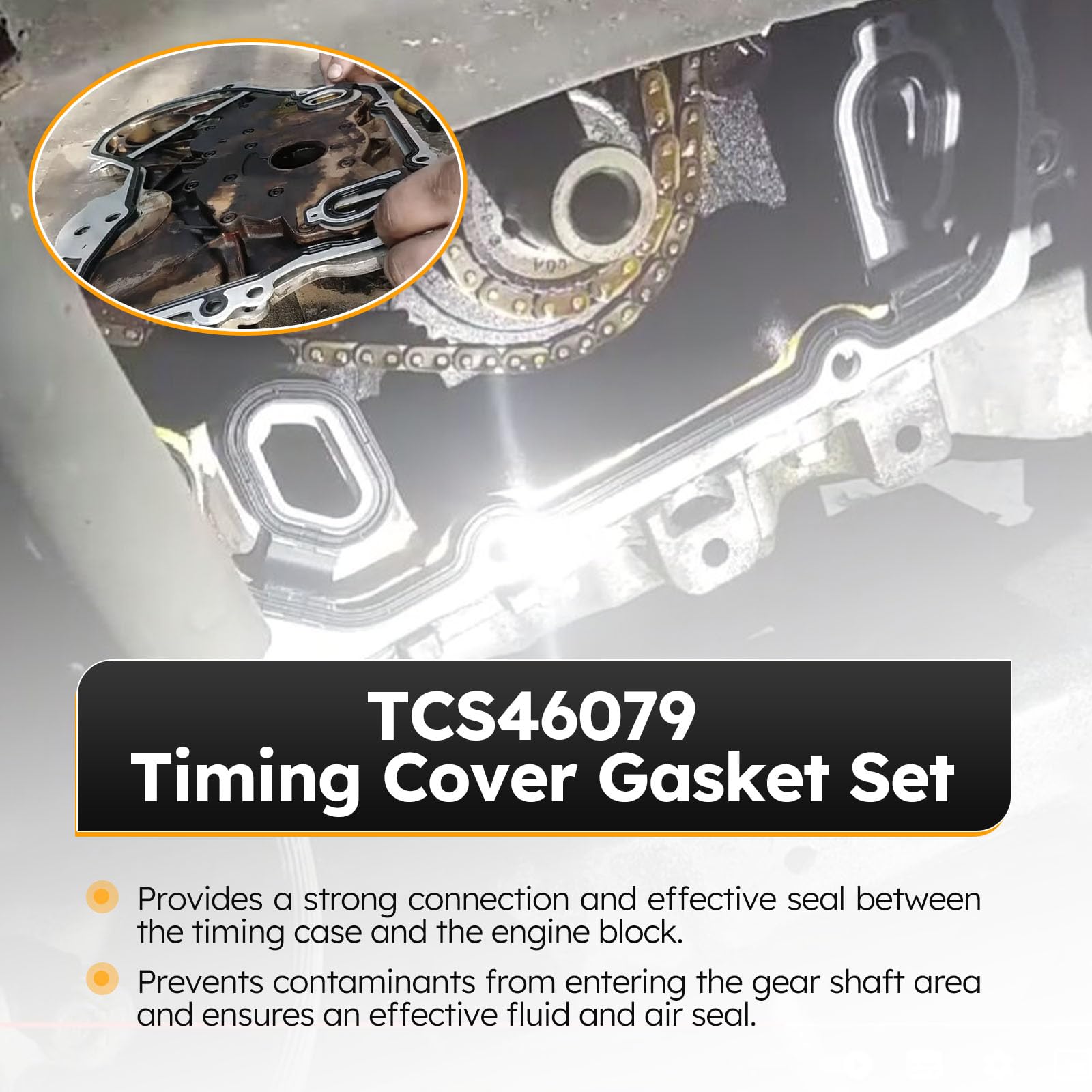 X4XZ timing cover gasket set engine bay view demonstrates precise fit and seal.
