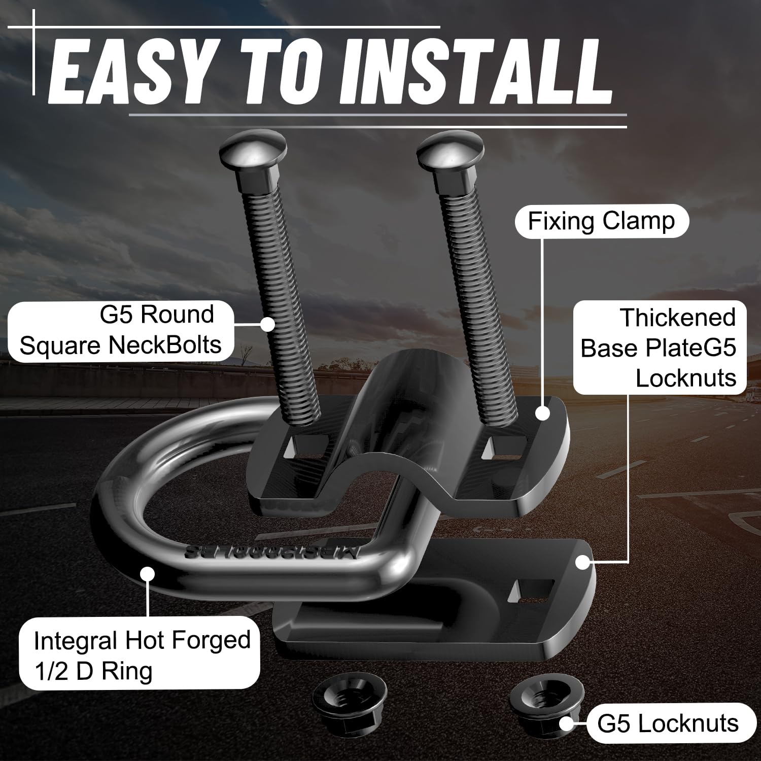 XaXmTee 12k-lb breaking strength D-ring provides strong tie-down points for motorcycles