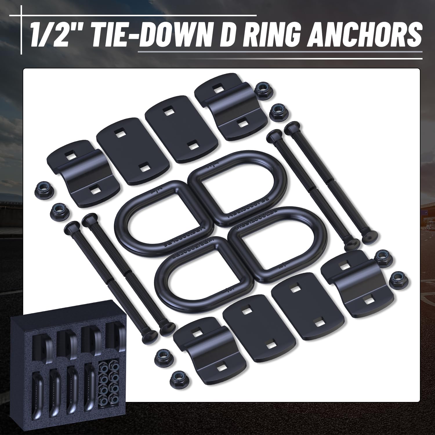 XaXmTee 4-pack D-ring anchor kit includes bases and bolts for secure mounting