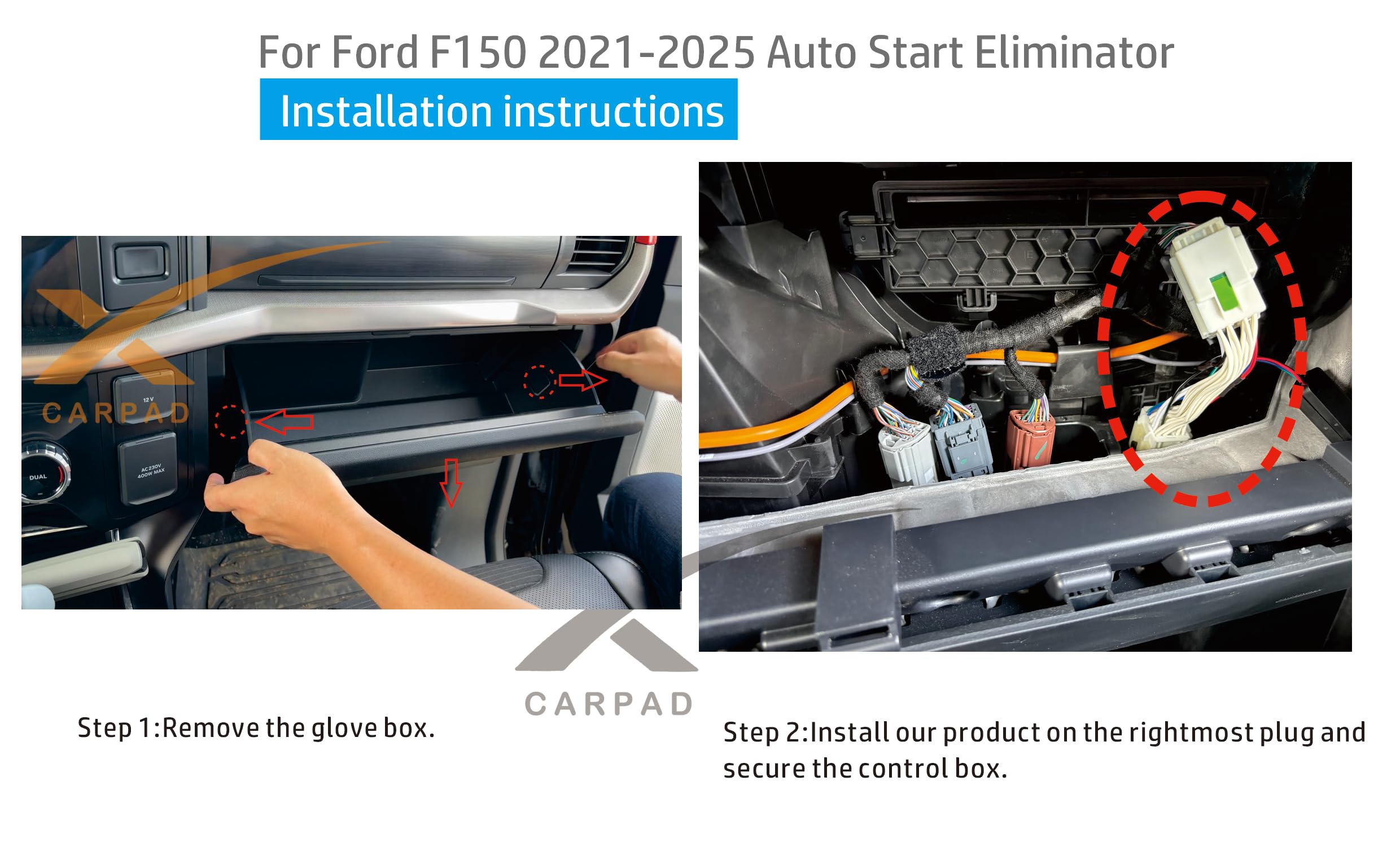 Xcarpad dashboard button light shows start-stop status after install.