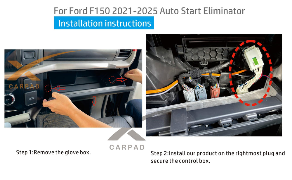 Xcarpad dashboard button light shows start-stop status after install.
