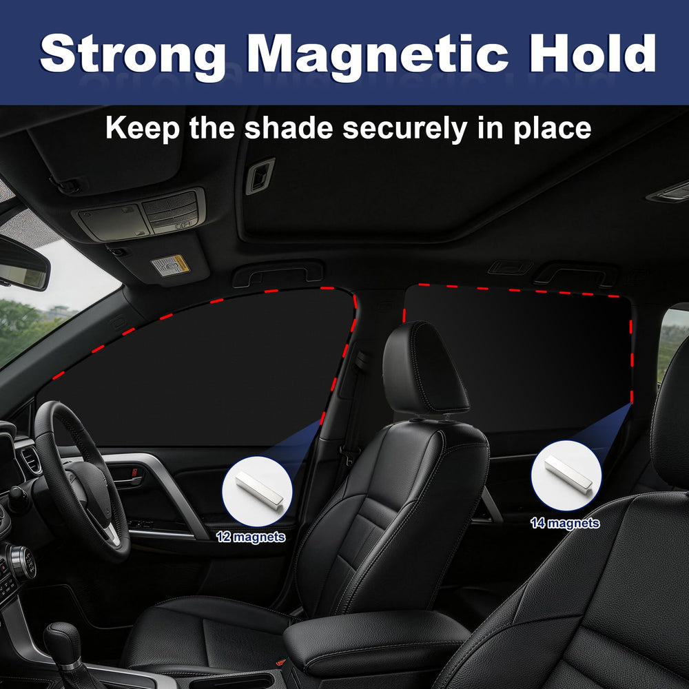 Rear shade demonstrates blackout privacy for rear passengers on sunny days.