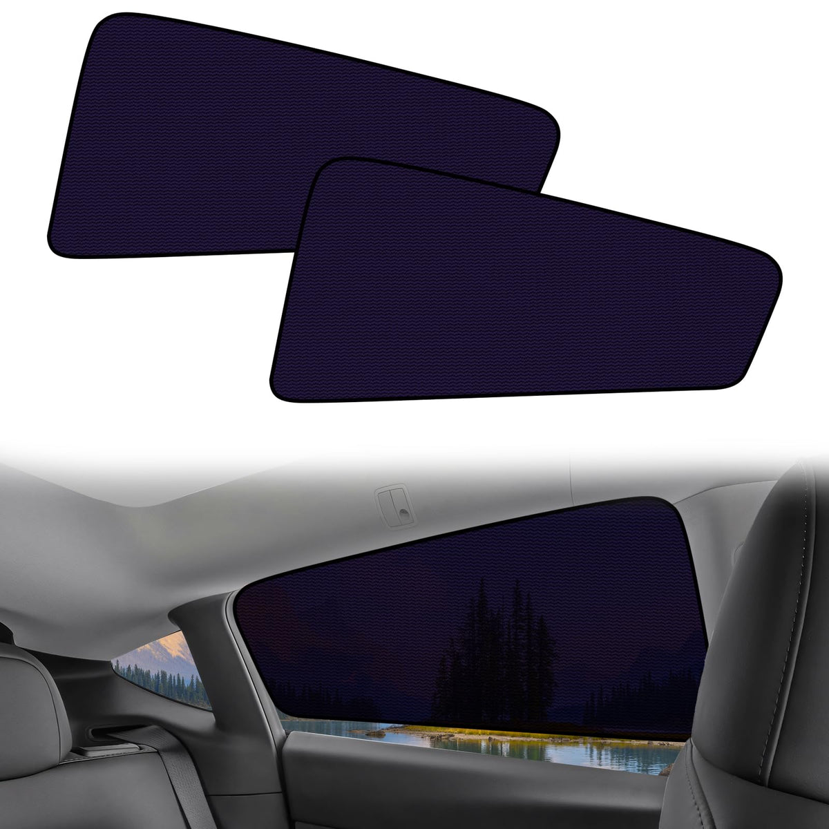 XCBYT rear-side shade close-up demonstrates UV protection for Model Y