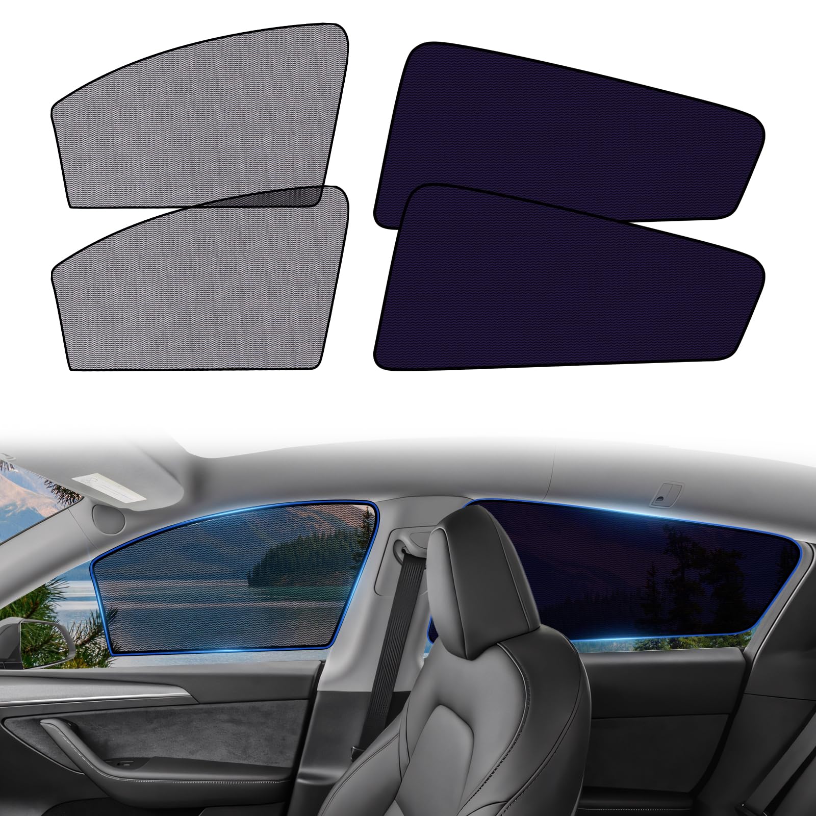 XCBYT rear-side privacy shade on Tesla Model Y reducing glare