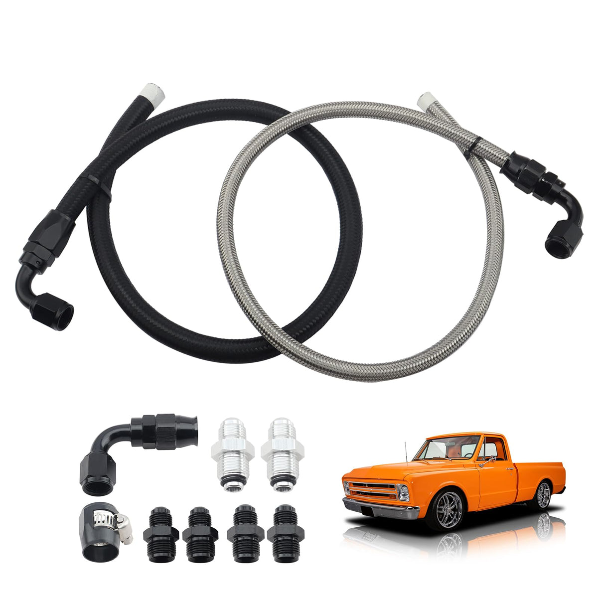 XDFDRF 6AN pressure hose close-up, built for LS swap reliability.
