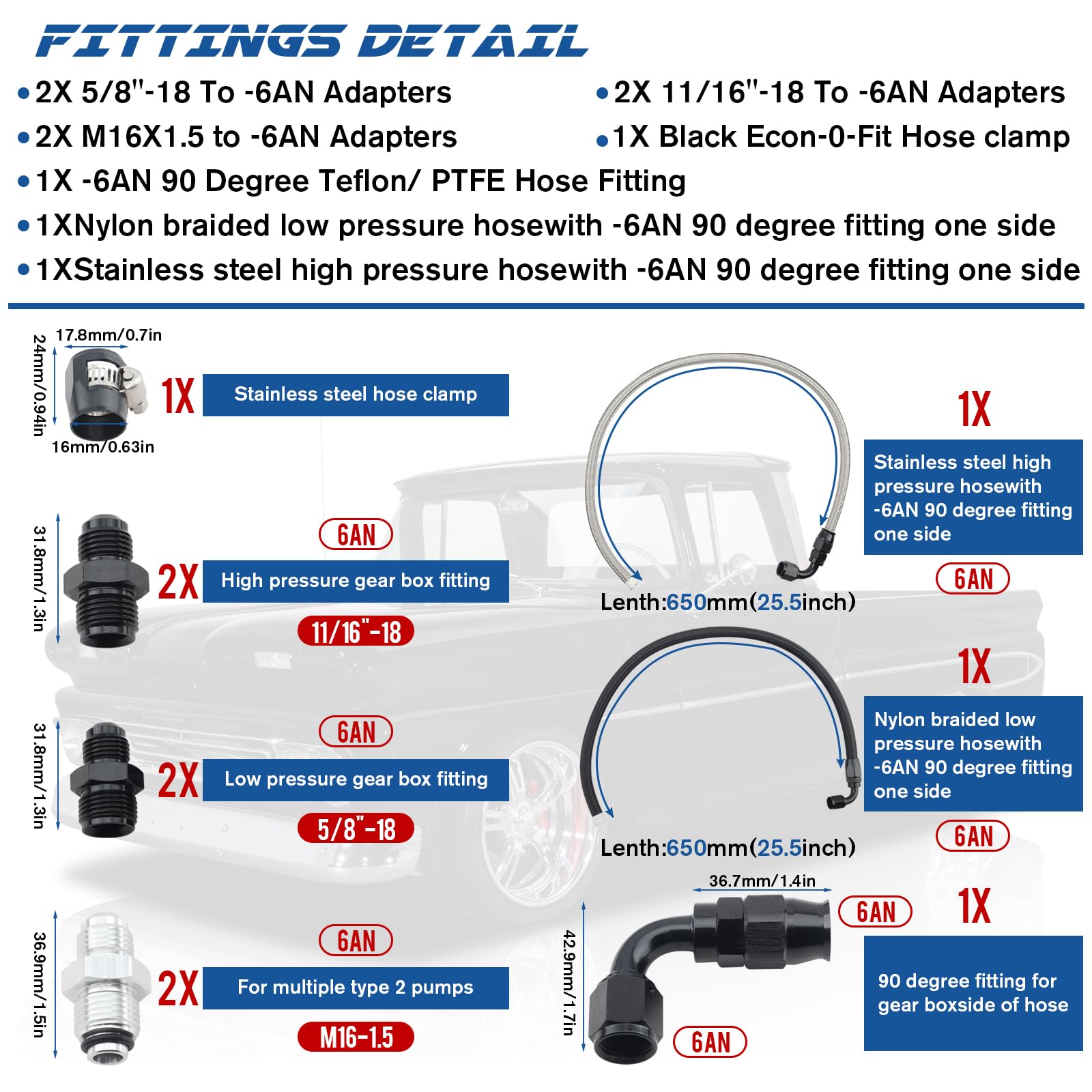 XDFDRF 6AN stainless braided pressure hose, high temp resistance for demanding drives.