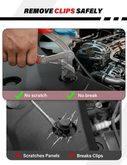 XENIVO clip removal pliers in use on a car door panel demonstrating safe removal