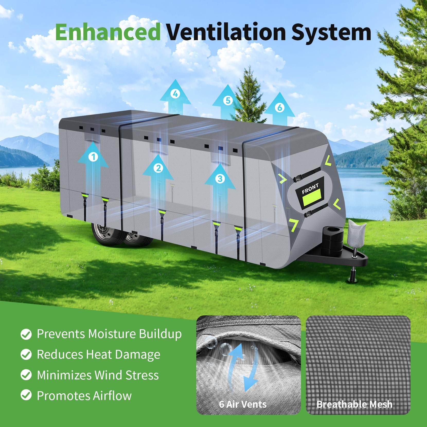 Ventilation system on Xenjum RV cover reducing interior moisture