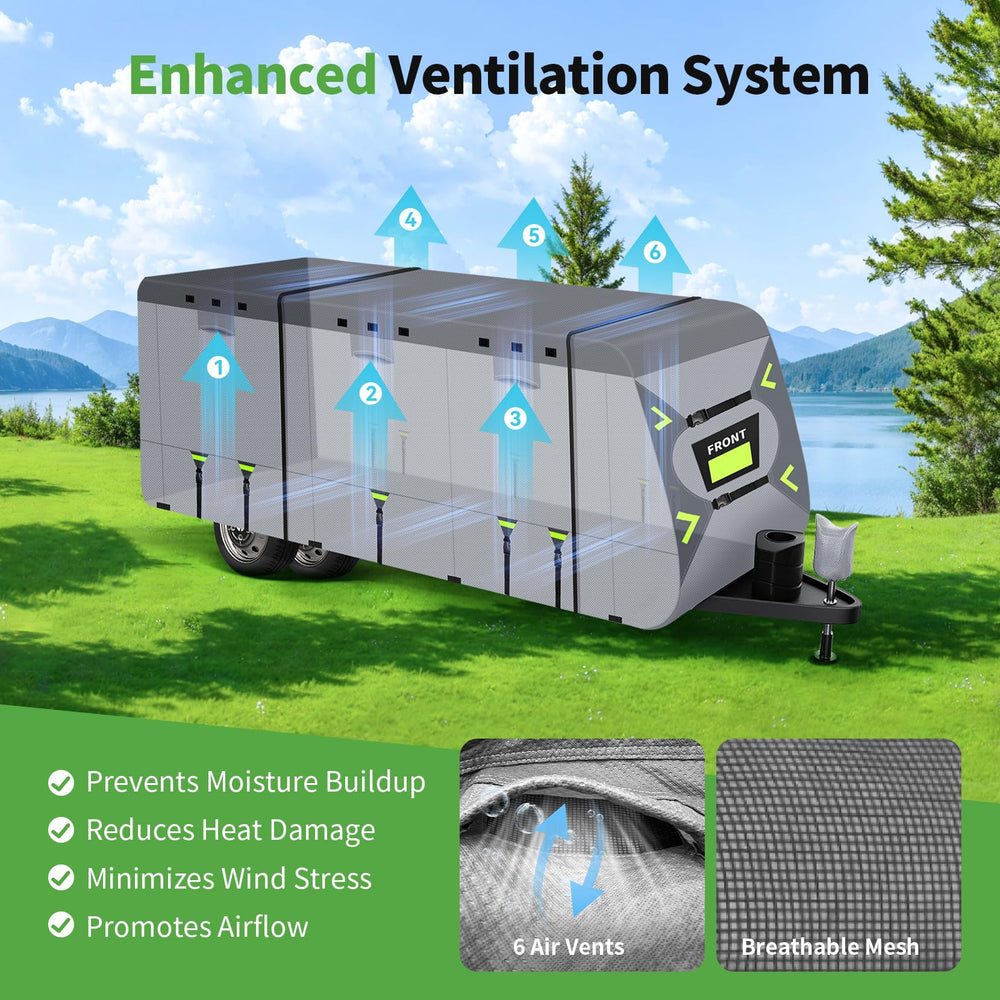 Ventilation system on Xenjum RV cover reducing interior moisture