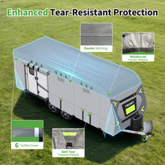 Xenjum heavy-duty RV cover with windproof straps for secure fit during storms