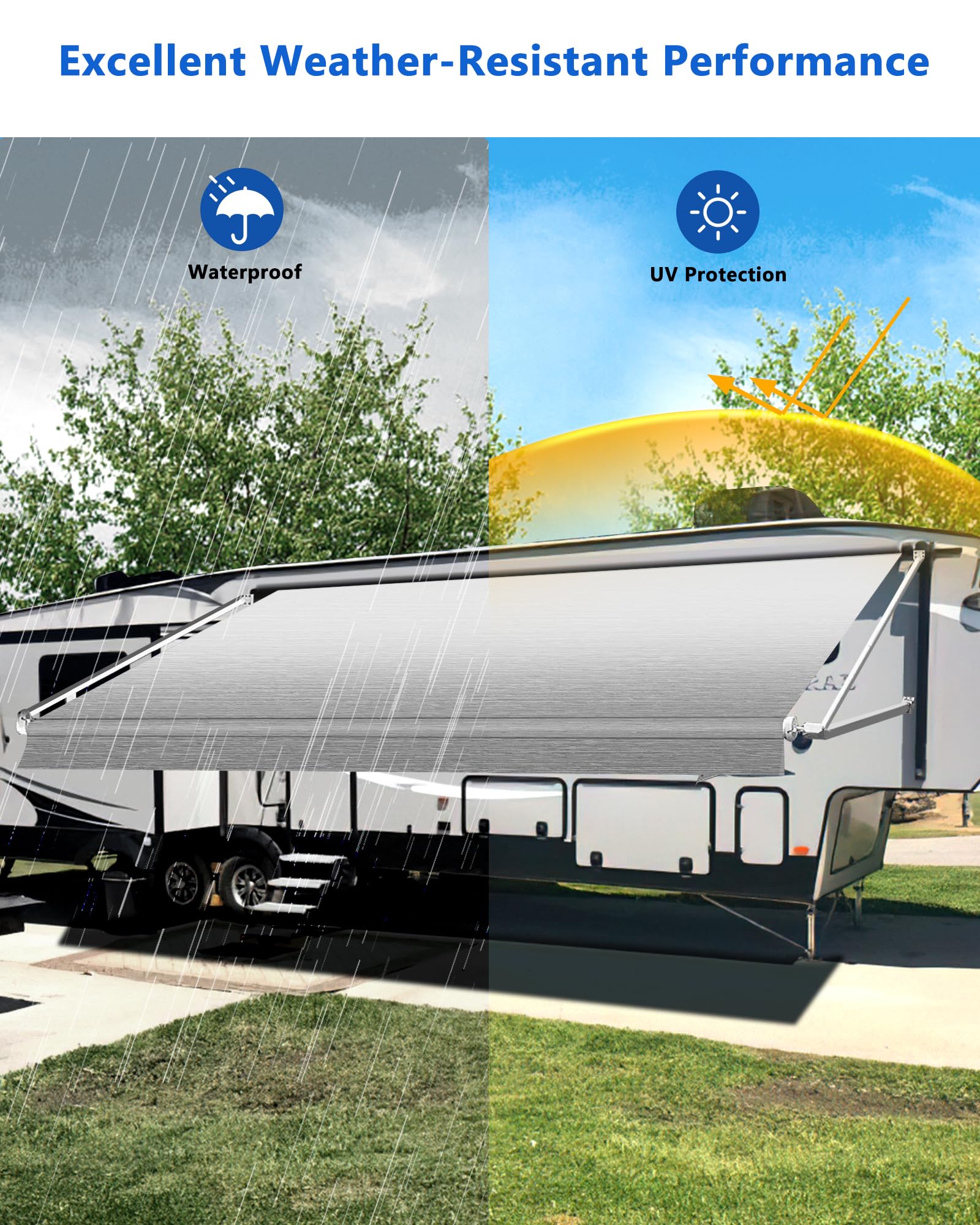 Xenjum RV awning fabric replacement kit with fabric, cord, and patch ready for quick install.