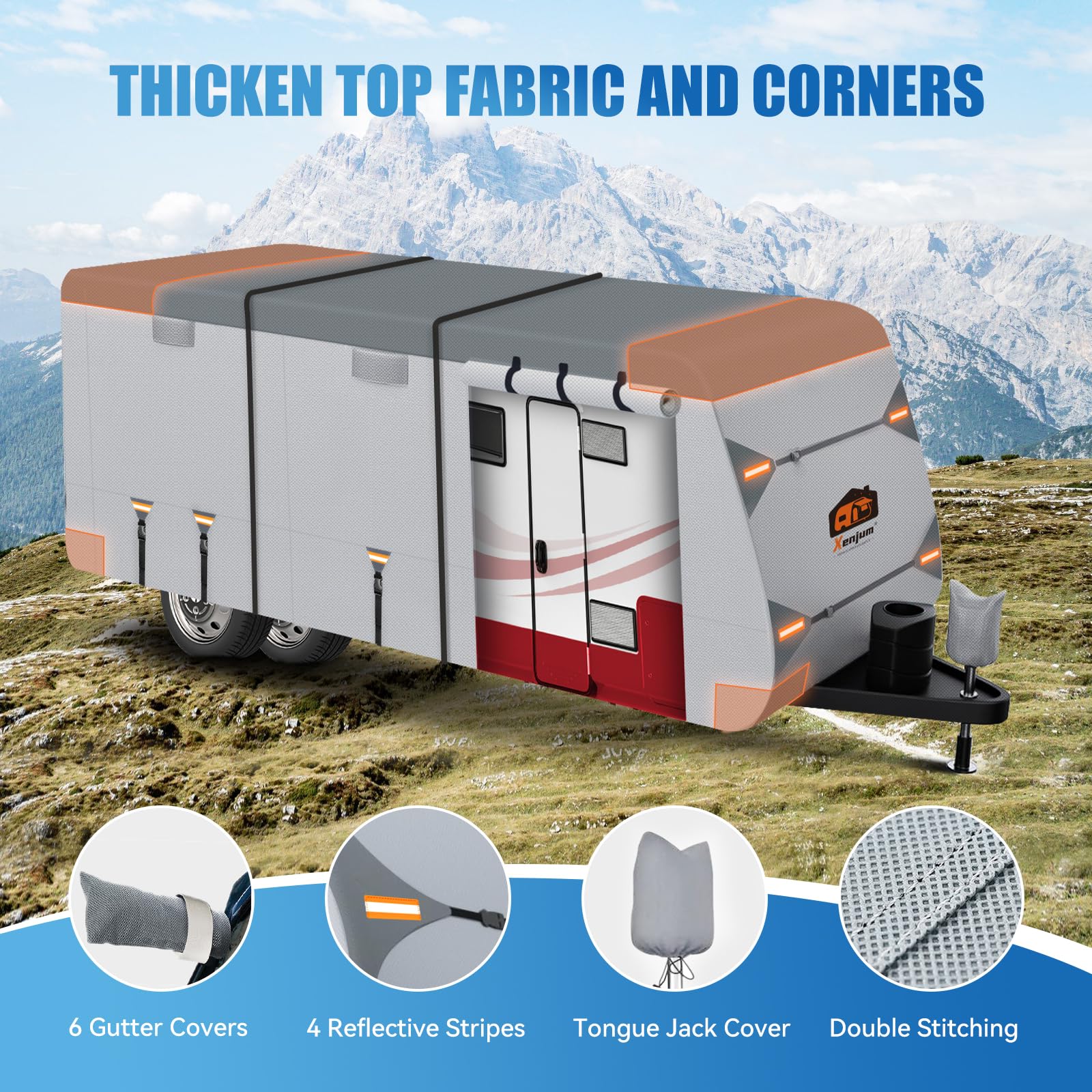 Xenjum travel trailer cover roll-up zipper doors provide quick access.