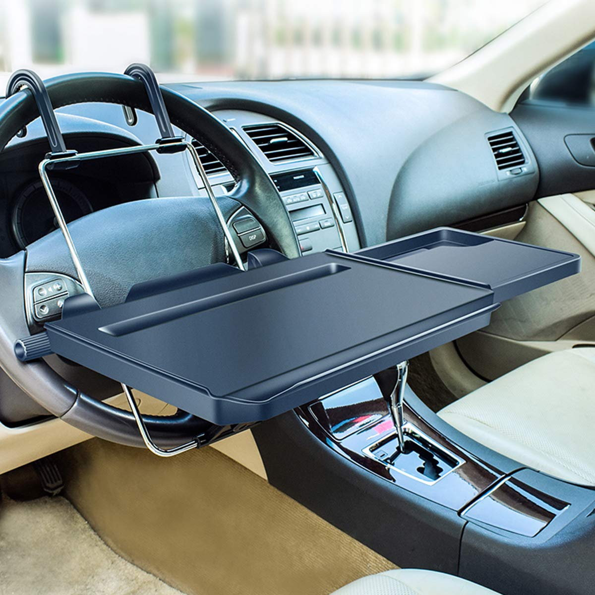 XERGUR car desk mounted on steering wheel tray for meals and light work