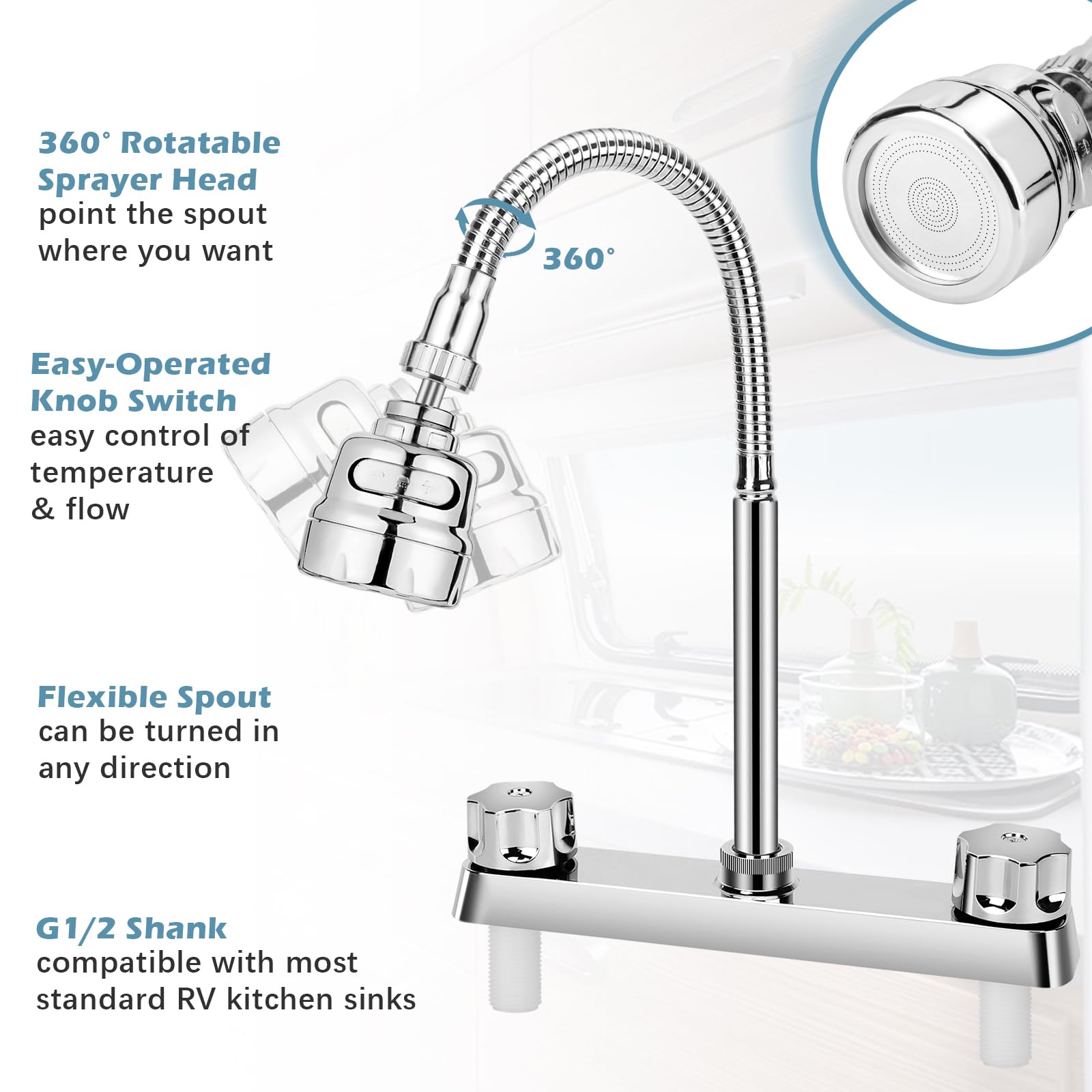 XFIRE-GEAR RV sink faucet dual flow modes for different wash tasks.