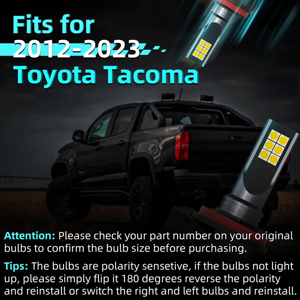 XFLHEHD Tacoma LED fog light bulbs ready for plug-and-play upgrade.