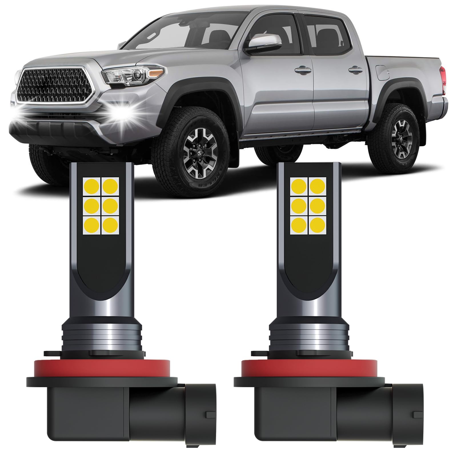 XFLHEHD Tacoma LED fog light packaging shows a complete two-piece upgrade kit for quick install.
