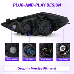 XGWZ Elantra 2017-2018 headlight assembly close-up showing OE plug compatibility