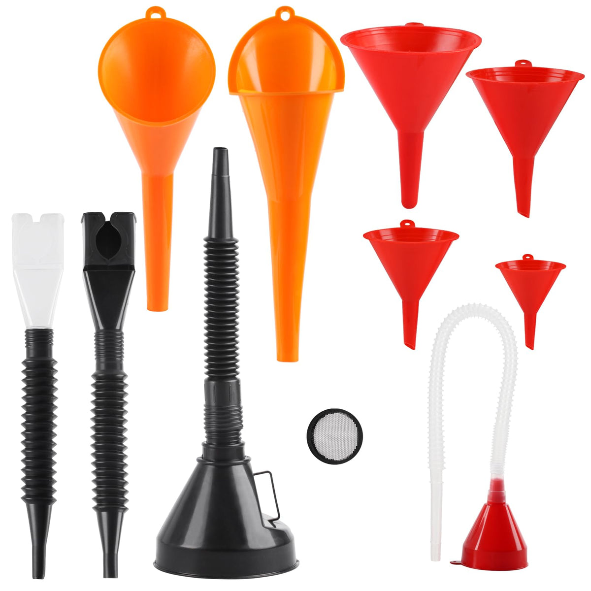 XhjzgcTech orange sloped funnel for controlled pouring and spill prevention.
